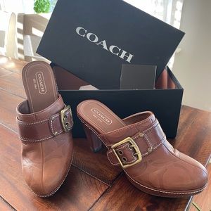 Coach slip on brown heels, great condition!